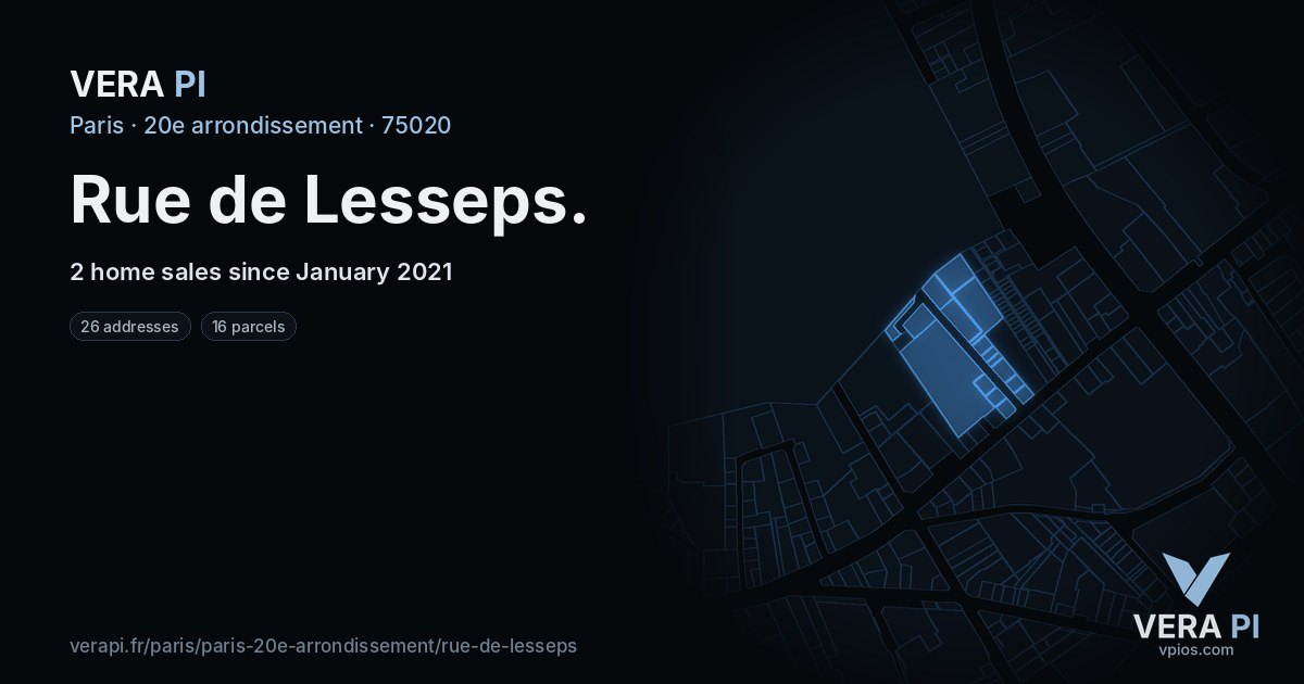 Rue de Lesseps, 20e arrondissement at night – every parcel coloured by the prices around it, the street's own parcels lit