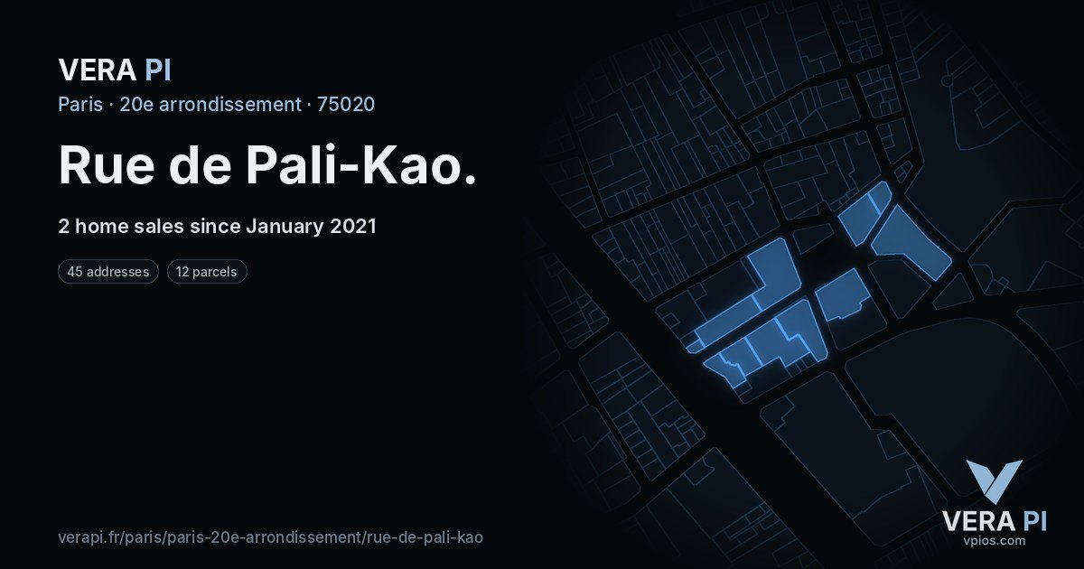 Rue de Pali-Kao, 20e arrondissement at night – every parcel coloured by the prices around it, the street's own parcels lit