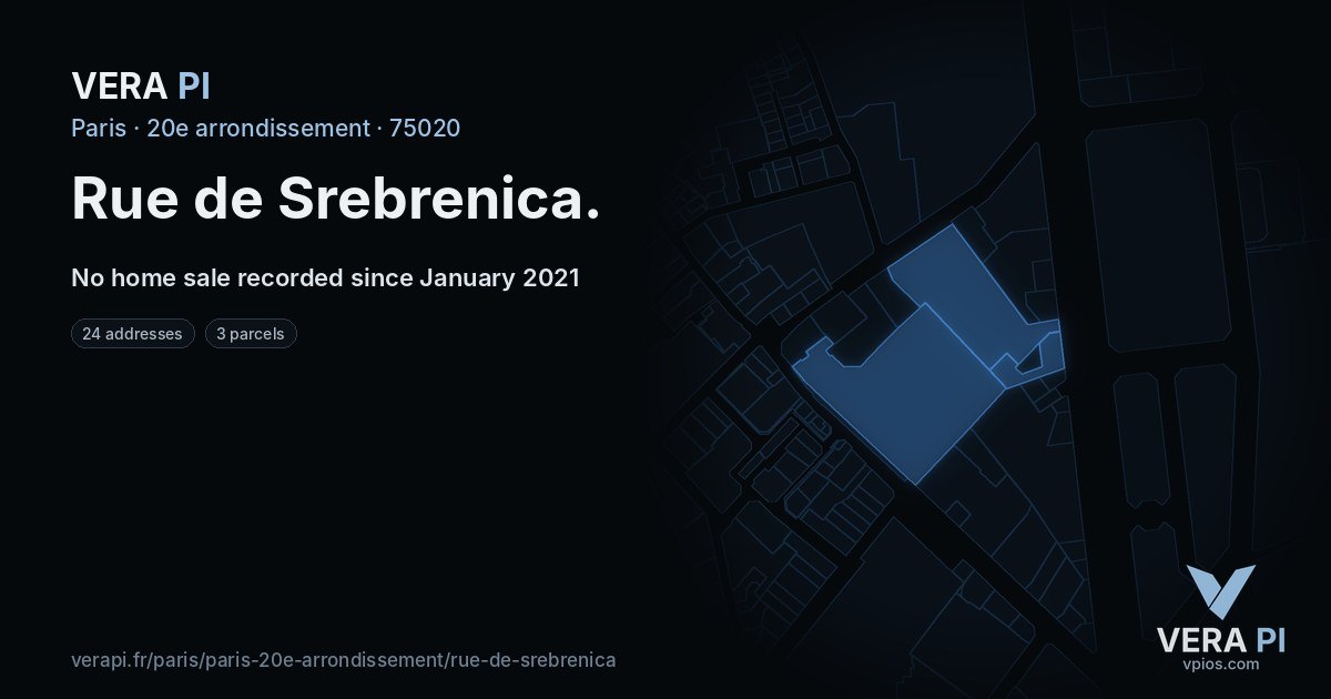 Rue de Srebrenica, 20e arrondissement at night – every parcel coloured by the prices around it, the street's own parcels lit