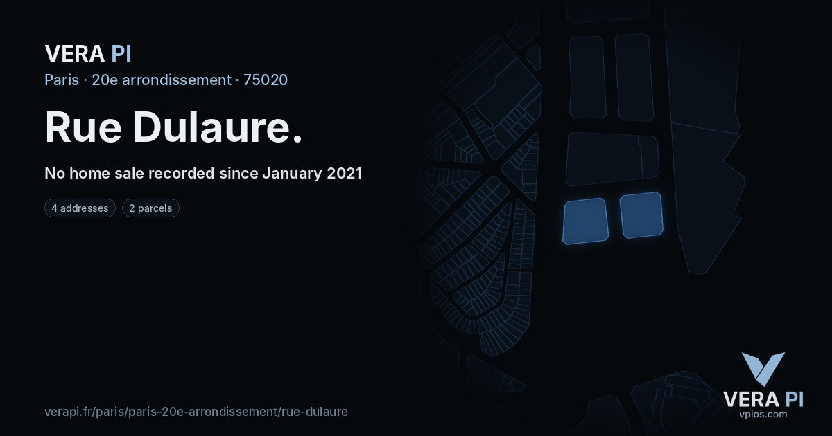 Rue Dulaure, 20e arrondissement at night – every parcel coloured by the prices around it, the street's own parcels lit