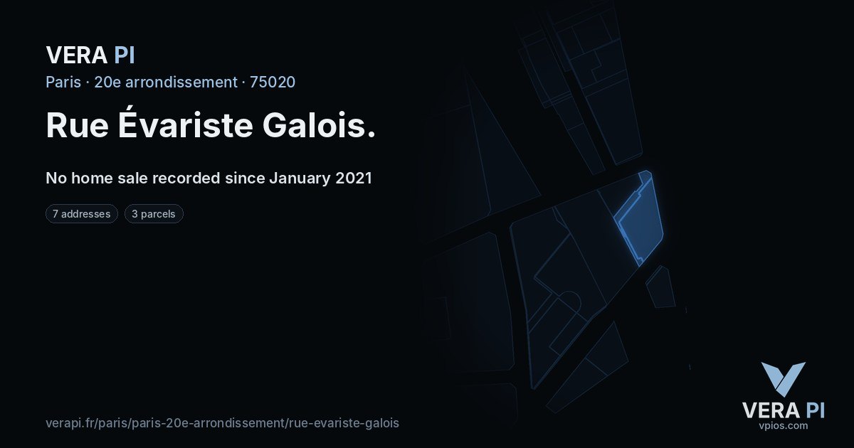 Rue Évariste Galois, 20e arrondissement at night – every parcel coloured by the prices around it, the street's own parcels lit