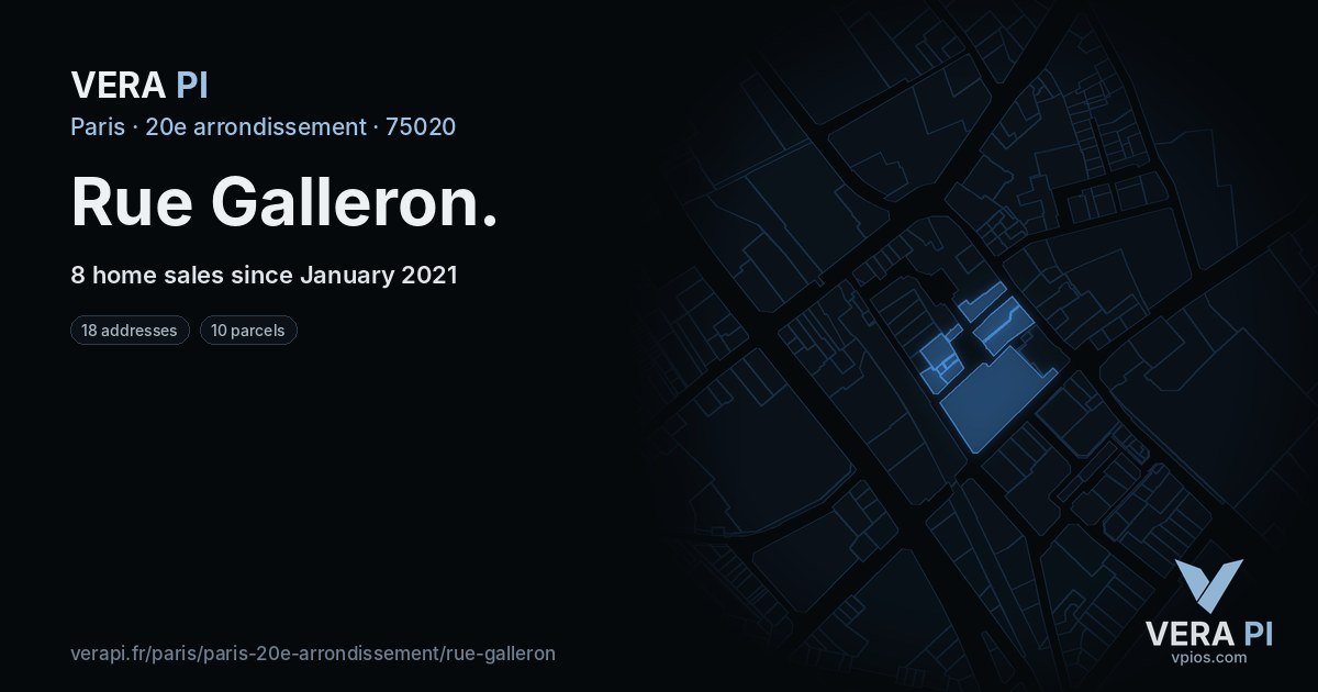 Rue Galleron, 20e arrondissement at night – every parcel coloured by the prices around it, the street's own parcels lit