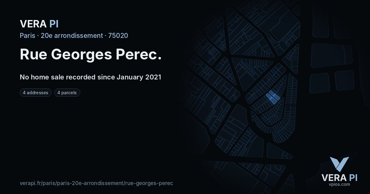 Rue Georges Perec, 20e arrondissement at night – every parcel coloured by the prices around it, the street's own parcels lit