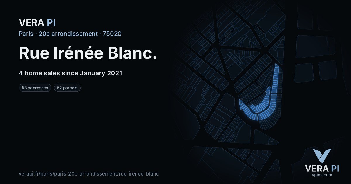Rue Irénée Blanc, 20e arrondissement at night – every parcel coloured by the prices around it, the street's own parcels lit