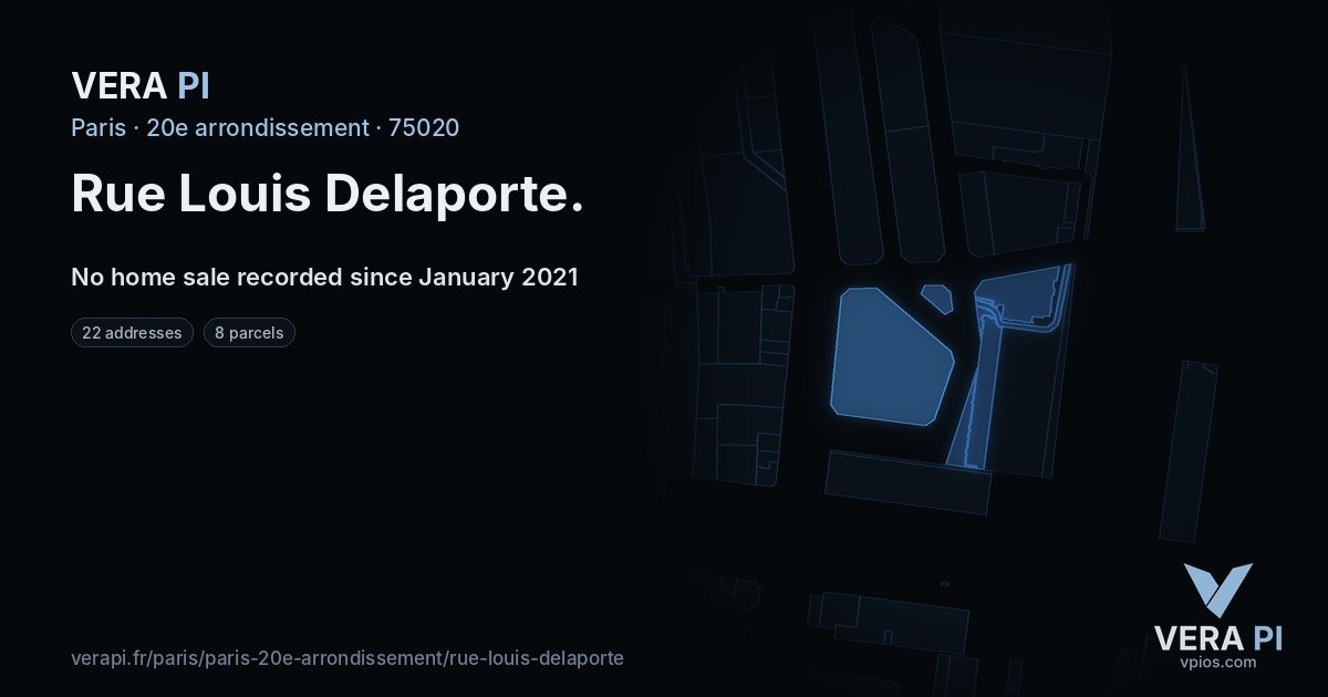 Rue Louis Delaporte, 20e arrondissement at night – every parcel coloured by the prices around it, the street's own parcels lit