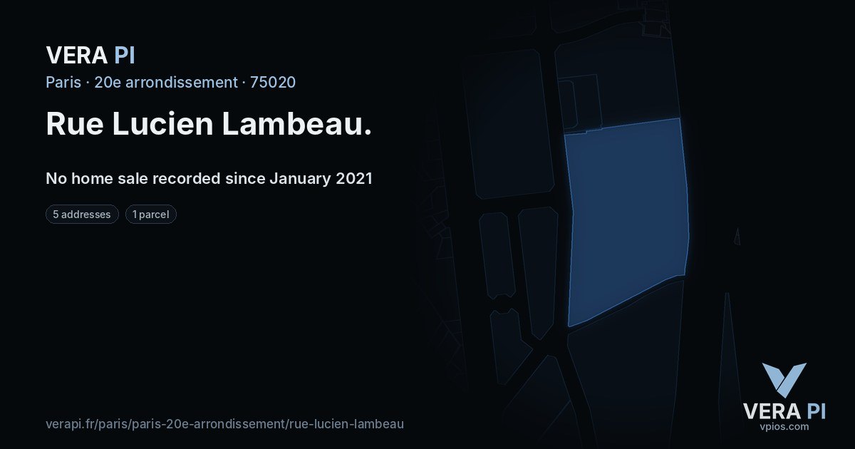 Rue Lucien Lambeau, 20e arrondissement at night – every parcel coloured by the prices around it, the street's own parcels lit