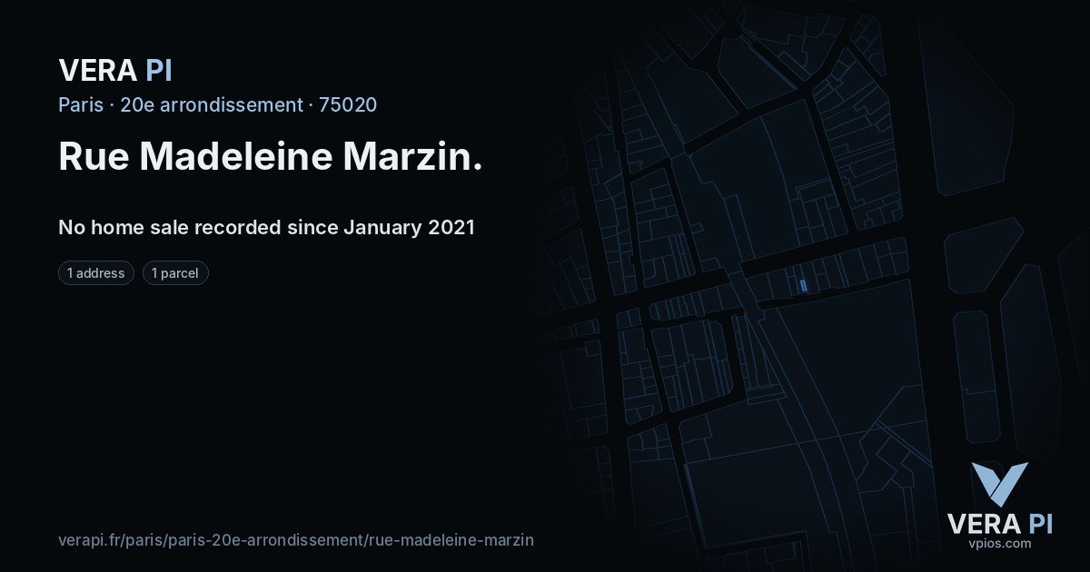Rue Madeleine Marzin, 20e arrondissement at night – every parcel coloured by the prices around it, the street's own parcels lit