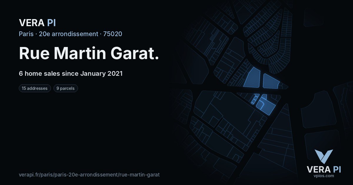 Rue Martin Garat, 20e arrondissement at night – every parcel coloured by the prices around it, the street's own parcels lit