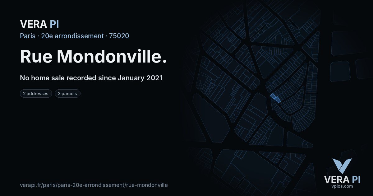 Rue Mondonville, 20e arrondissement at night – every parcel coloured by the prices around it, the street's own parcels lit