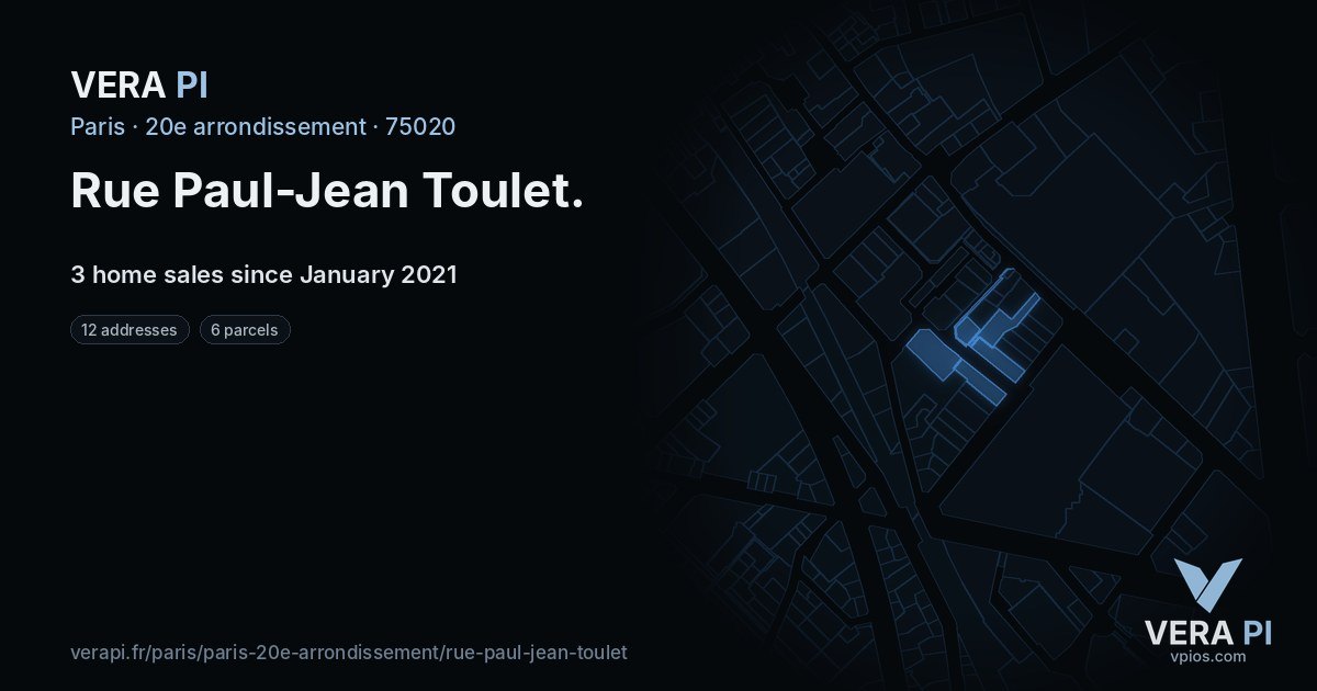 Rue Paul-Jean Toulet, 20e arrondissement at night – every parcel coloured by the prices around it, the street's own parcels lit