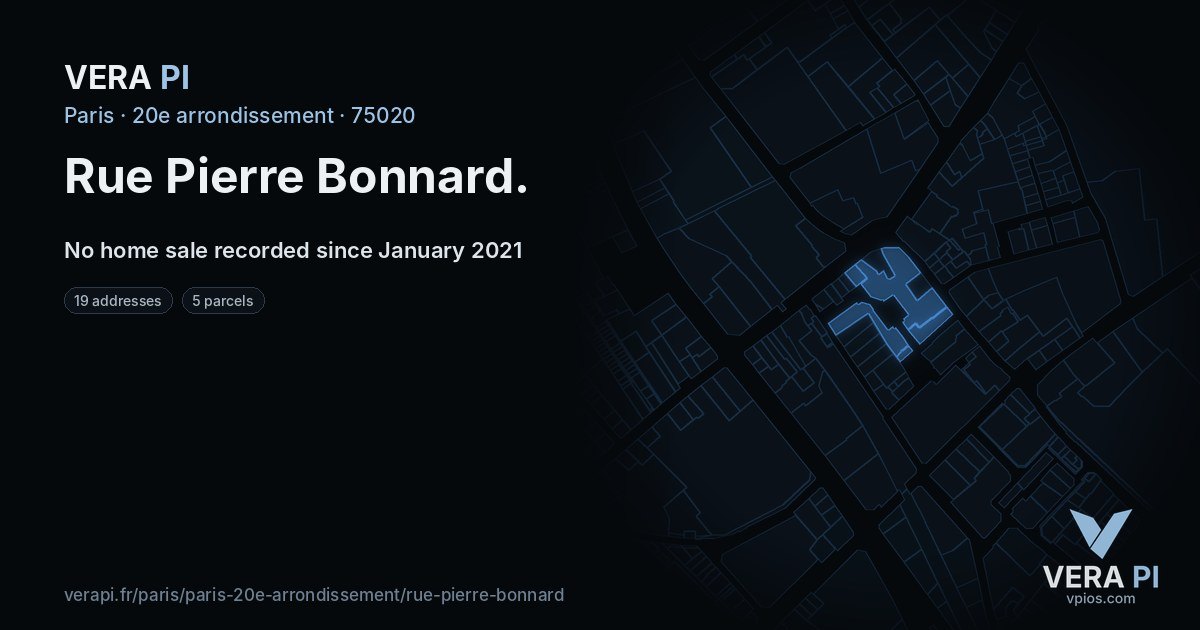 Rue Pierre Bonnard, 20e arrondissement at night – every parcel coloured by the prices around it, the street's own parcels lit