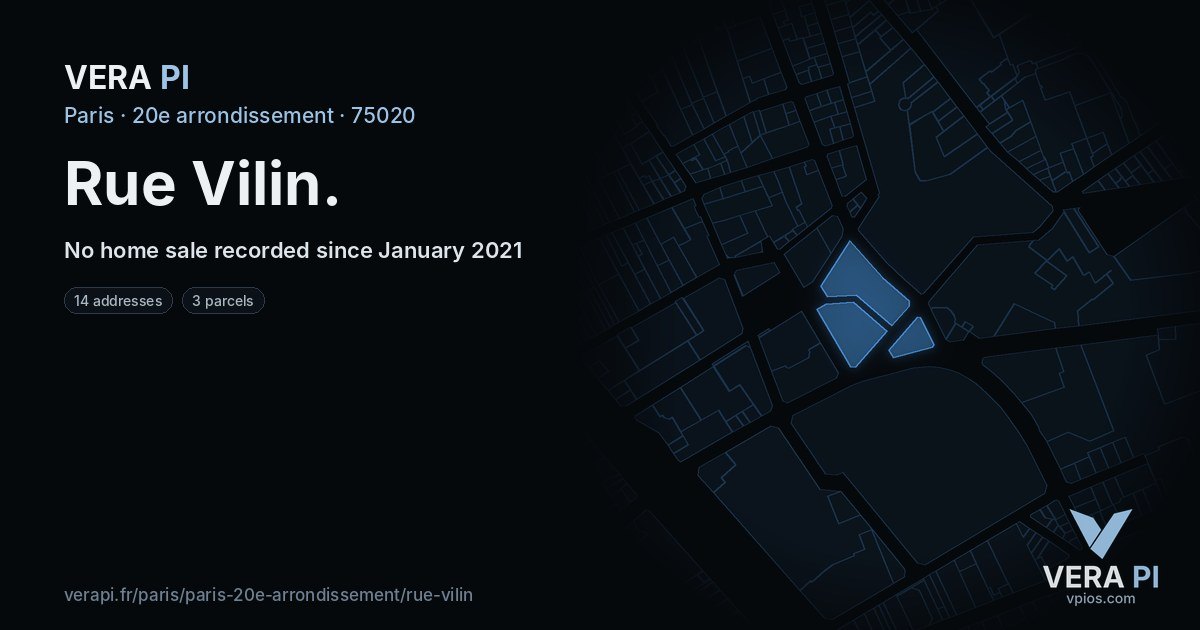 Rue Vilin, 20e arrondissement at night – every parcel coloured by the prices around it, the street's own parcels lit