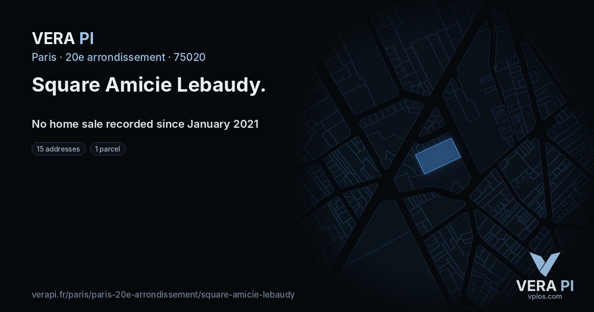 Square Amicie Lebaudy, 20e arrondissement at night – every parcel coloured by the prices around it, the street's own parcels lit