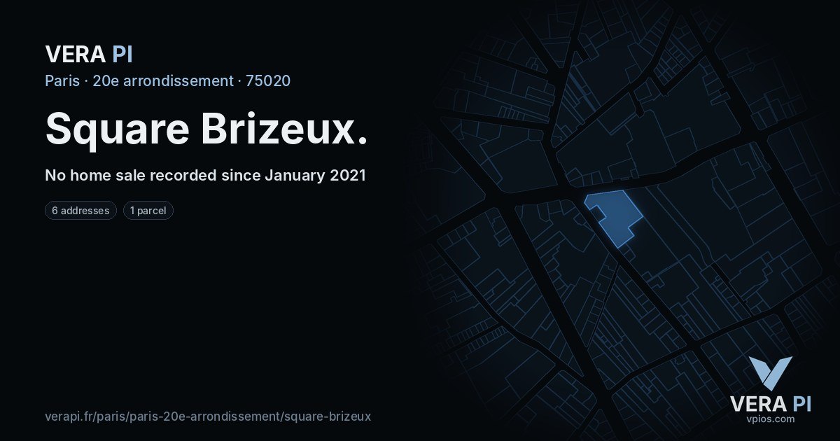 Square Brizeux, 20e arrondissement at night – every parcel coloured by the prices around it, the street's own parcels lit