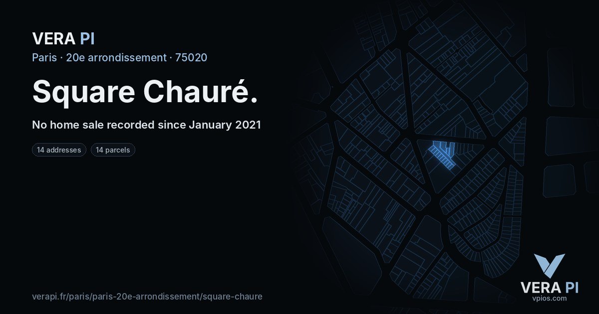 Square Chauré, 20e arrondissement at night – every parcel coloured by the prices around it, the street's own parcels lit