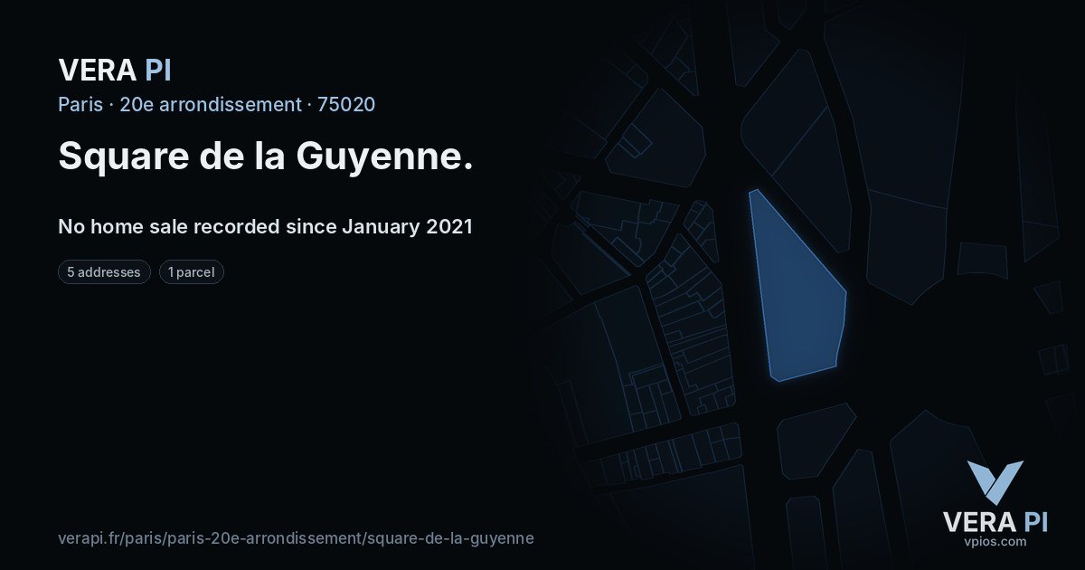 Square de la Guyenne, 20e arrondissement at night – every parcel coloured by the prices around it, the street's own parcels lit