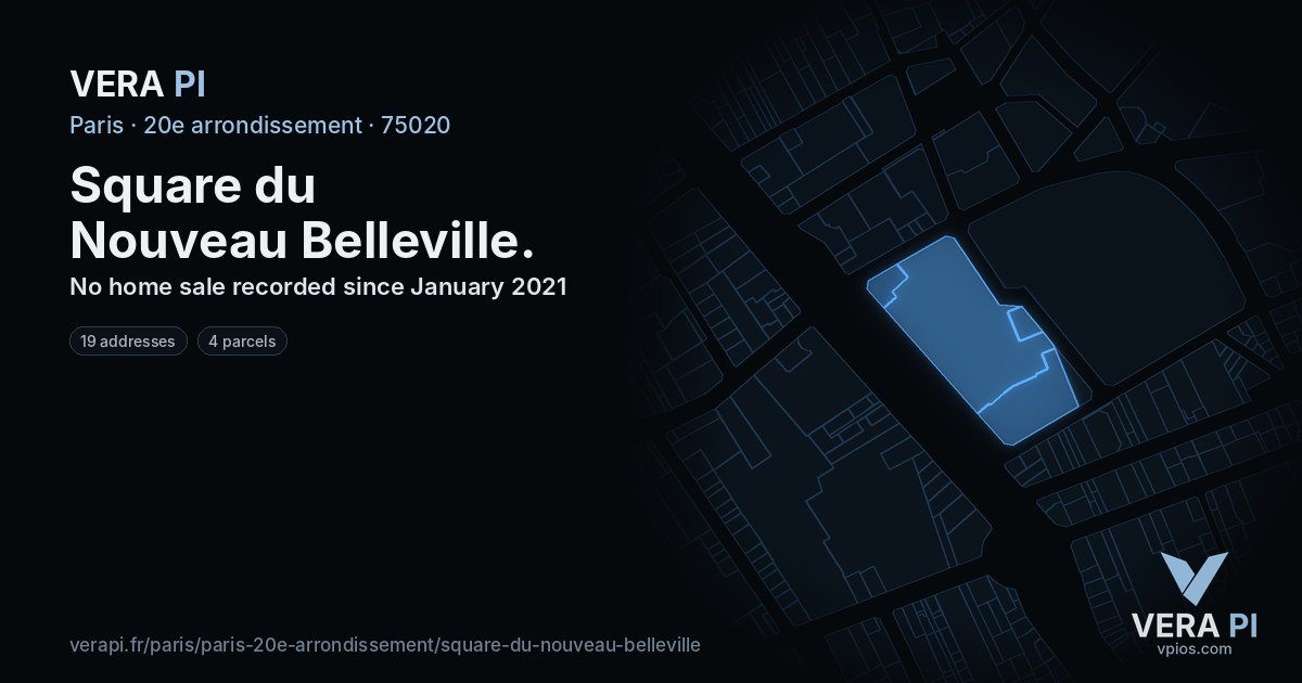 Square du Nouveau Belleville, 20e arrondissement at night – every parcel coloured by the prices around it, the street's own parcels lit