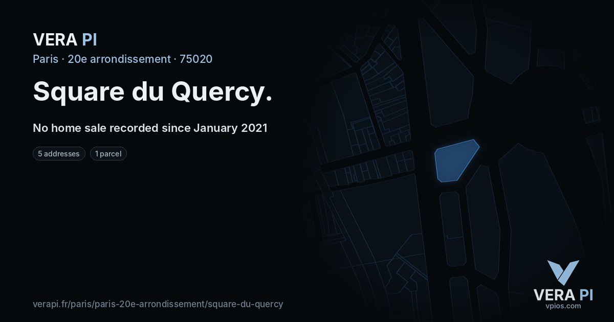 Square du Quercy, 20e arrondissement at night – every parcel coloured by the prices around it, the street's own parcels lit