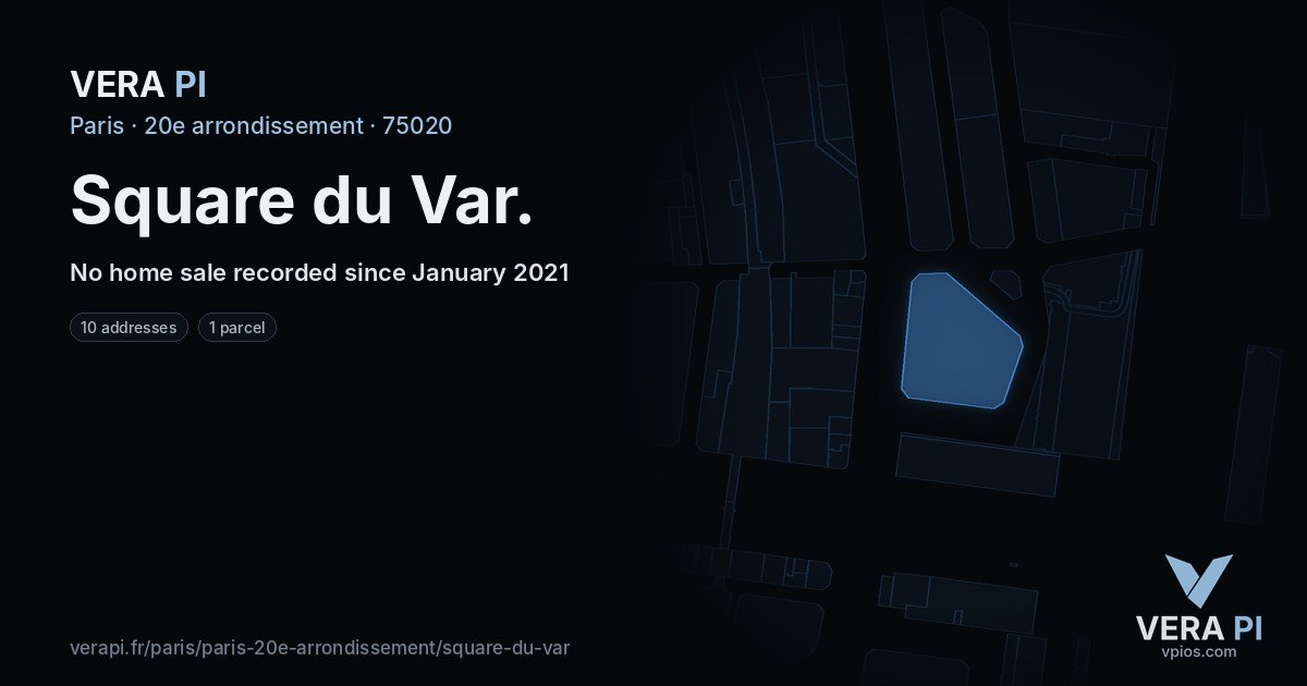 Square du Var, 20e arrondissement at night – every parcel coloured by the prices around it, the street's own parcels lit
