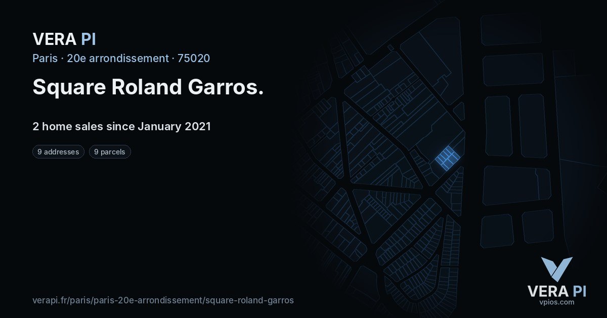 Square Roland Garros, 20e arrondissement at night – every parcel coloured by the prices around it, the street's own parcels lit