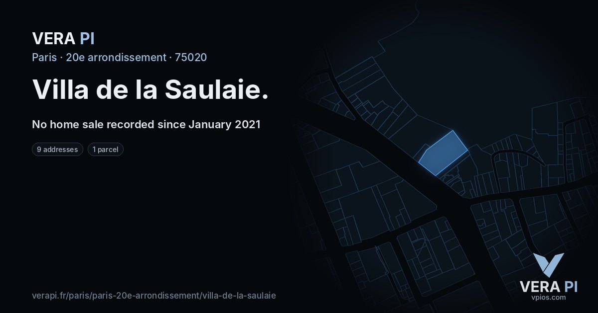 Villa de la Saulaie, 20e arrondissement at night – every parcel coloured by the prices around it, the street's own parcels lit