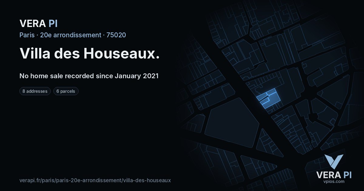 Villa des Houseaux, 20e arrondissement at night – every parcel coloured by the prices around it, the street's own parcels lit