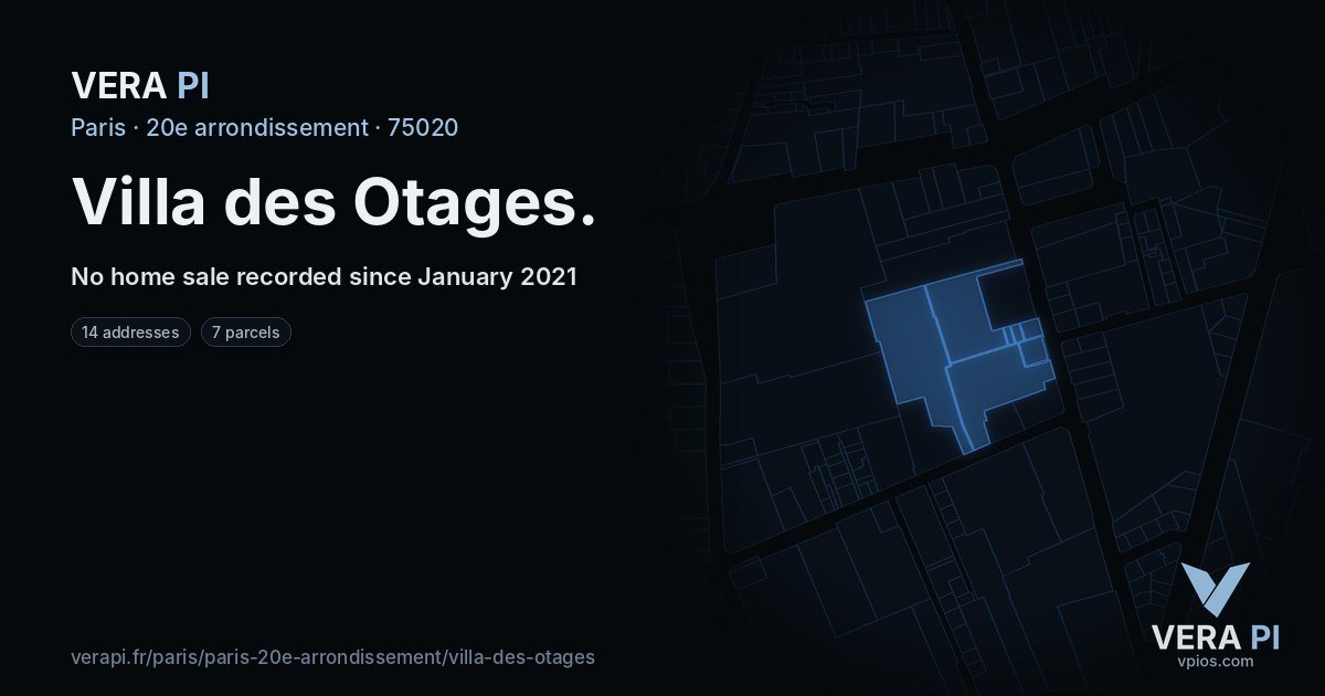 Villa des Otages, 20e arrondissement at night – every parcel coloured by the prices around it, the street's own parcels lit