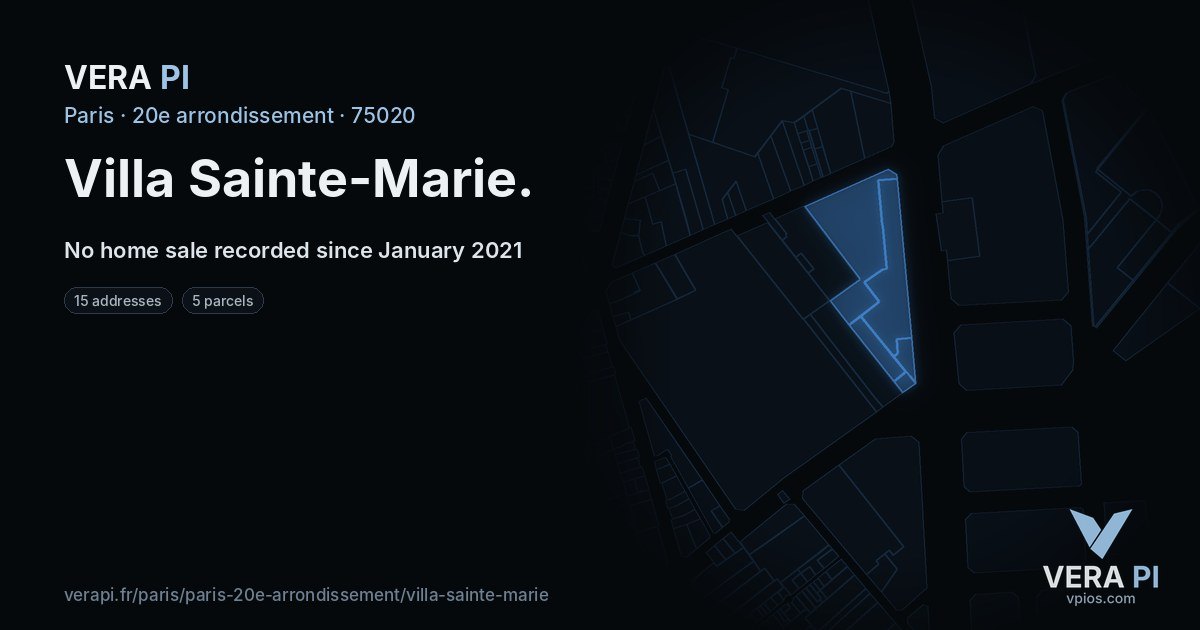Villa Sainte-Marie, 20e arrondissement at night – every parcel coloured by the prices around it, the street's own parcels lit