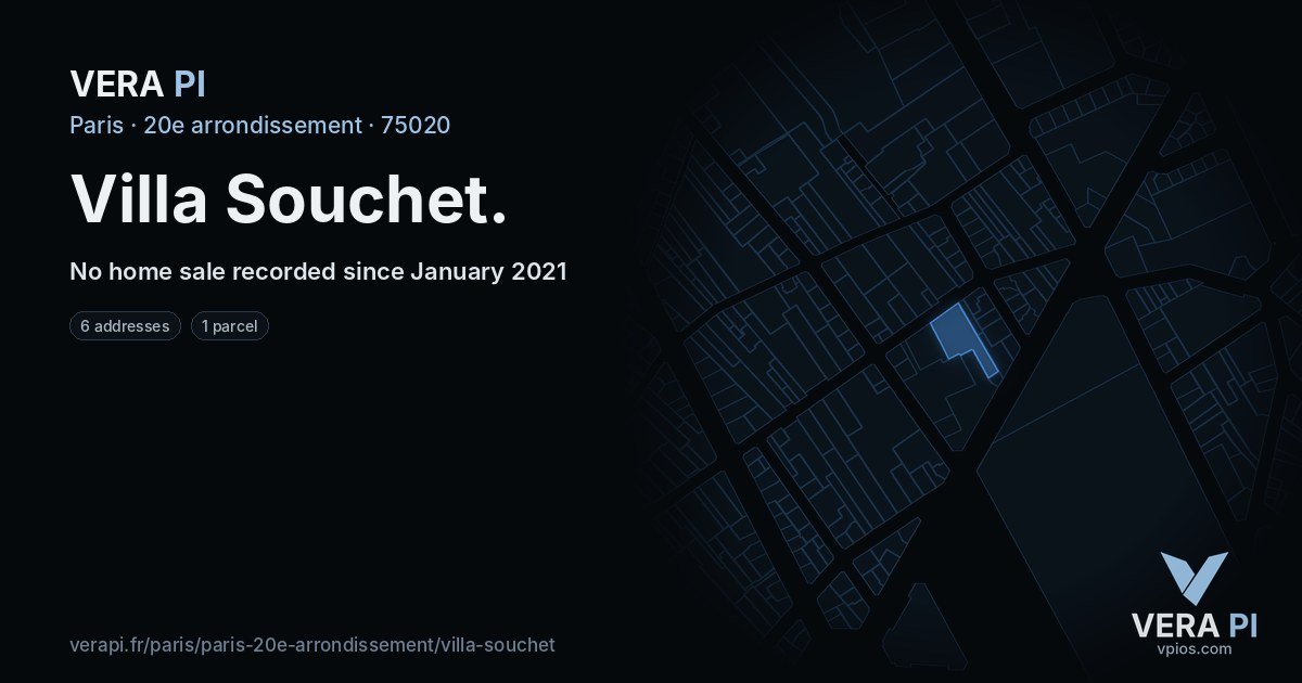 Villa Souchet, 20e arrondissement at night – every parcel coloured by the prices around it, the street's own parcels lit