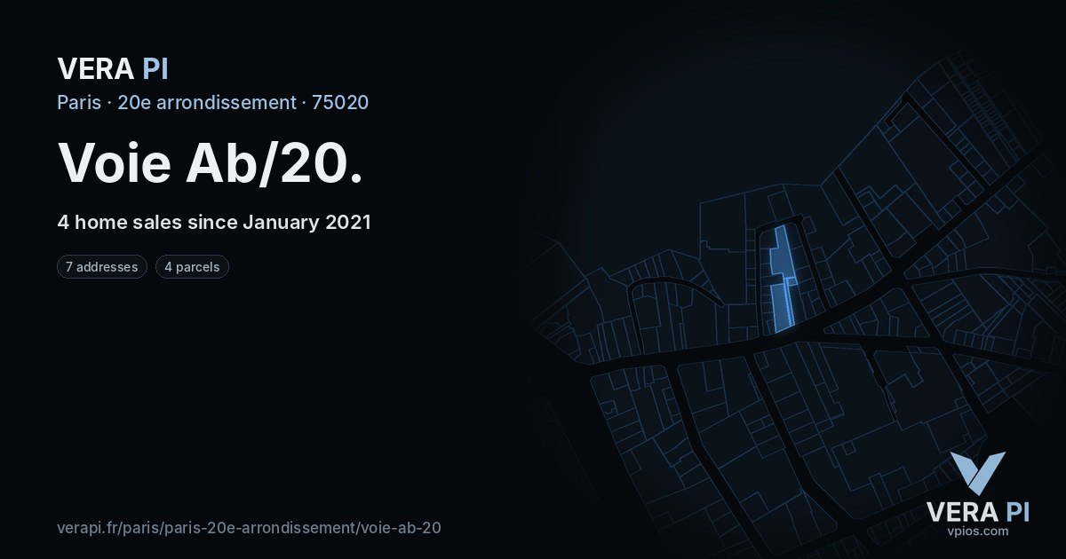 Voie Ab/20, 20e arrondissement at night – every parcel coloured by the prices around it, the street's own parcels lit