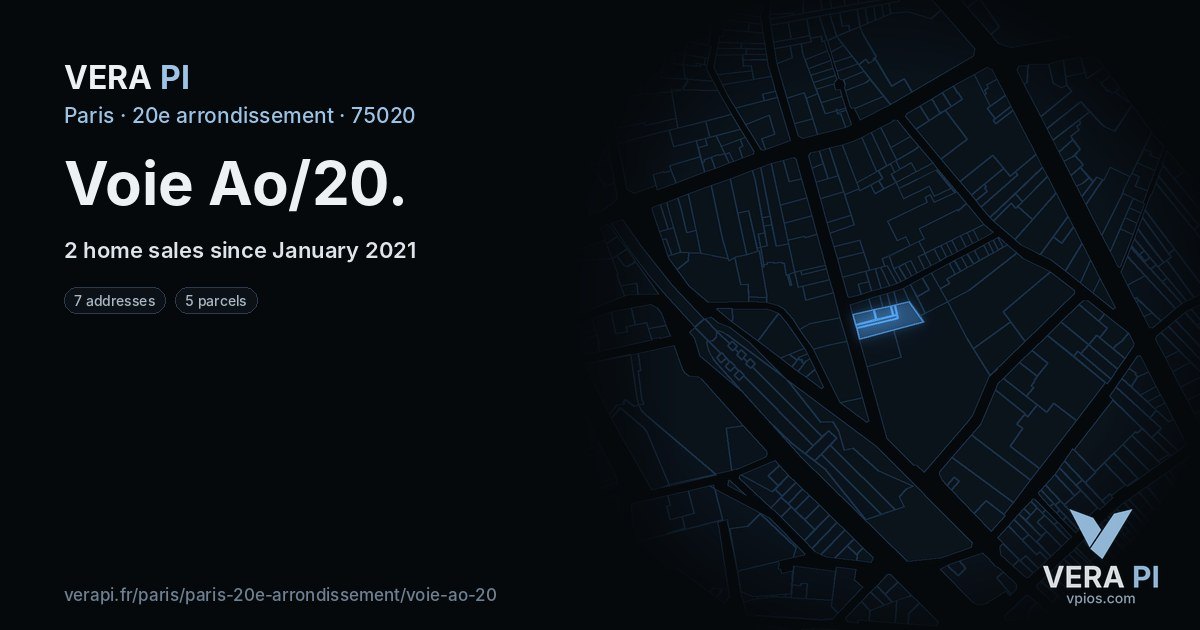 Voie Ao/20, 20e arrondissement at night – every parcel coloured by the prices around it, the street's own parcels lit