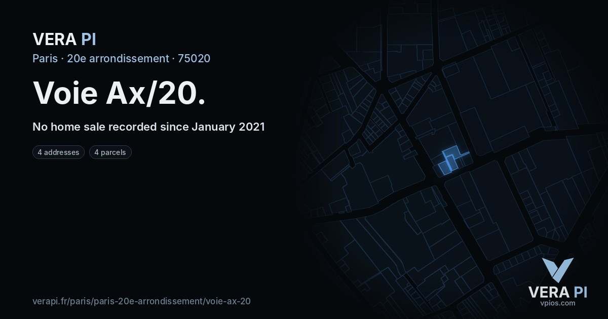 Voie Ax/20, 20e arrondissement at night – every parcel coloured by the prices around it, the street's own parcels lit