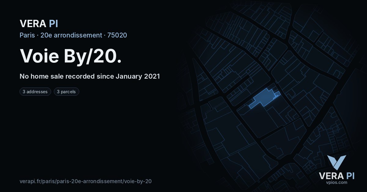 Voie By/20, 20e arrondissement at night – every parcel coloured by the prices around it, the street's own parcels lit
