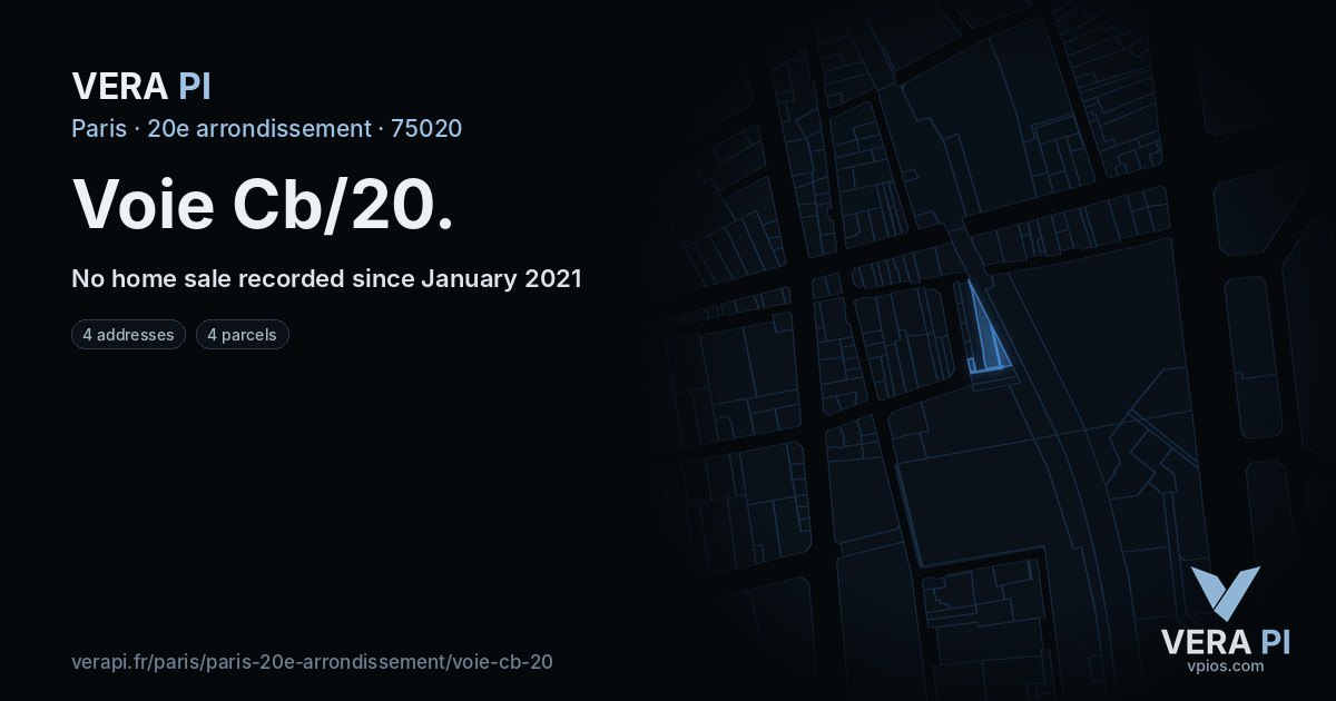 Voie Cb/20, 20e arrondissement at night – every parcel coloured by the prices around it, the street's own parcels lit