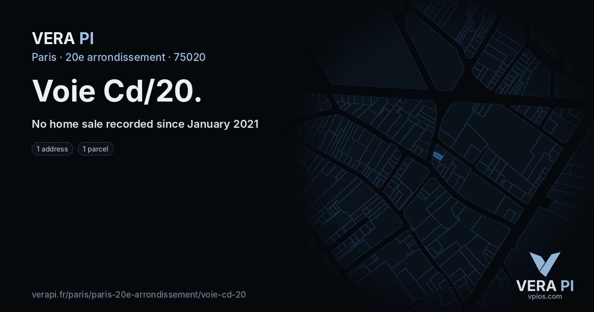 Voie Cd/20, 20e arrondissement at night – every parcel coloured by the prices around it, the street's own parcels lit