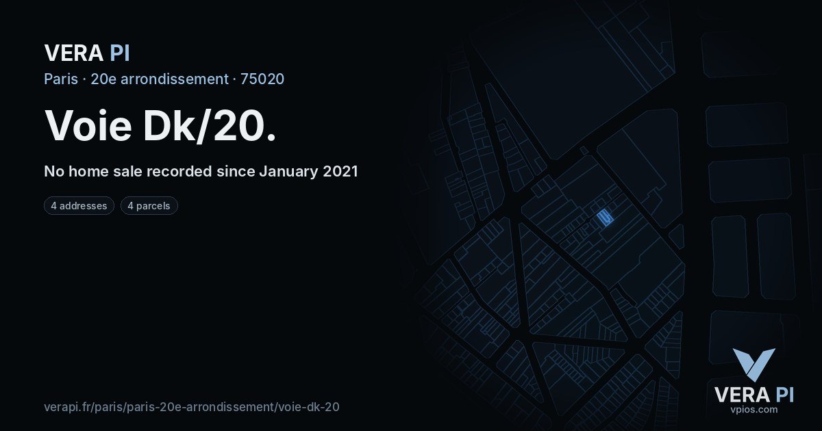 Voie Dk/20, 20e arrondissement at night – every parcel coloured by the prices around it, the street's own parcels lit