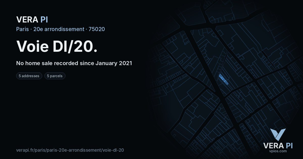 Voie Dl/20, 20e arrondissement at night – every parcel coloured by the prices around it, the street's own parcels lit