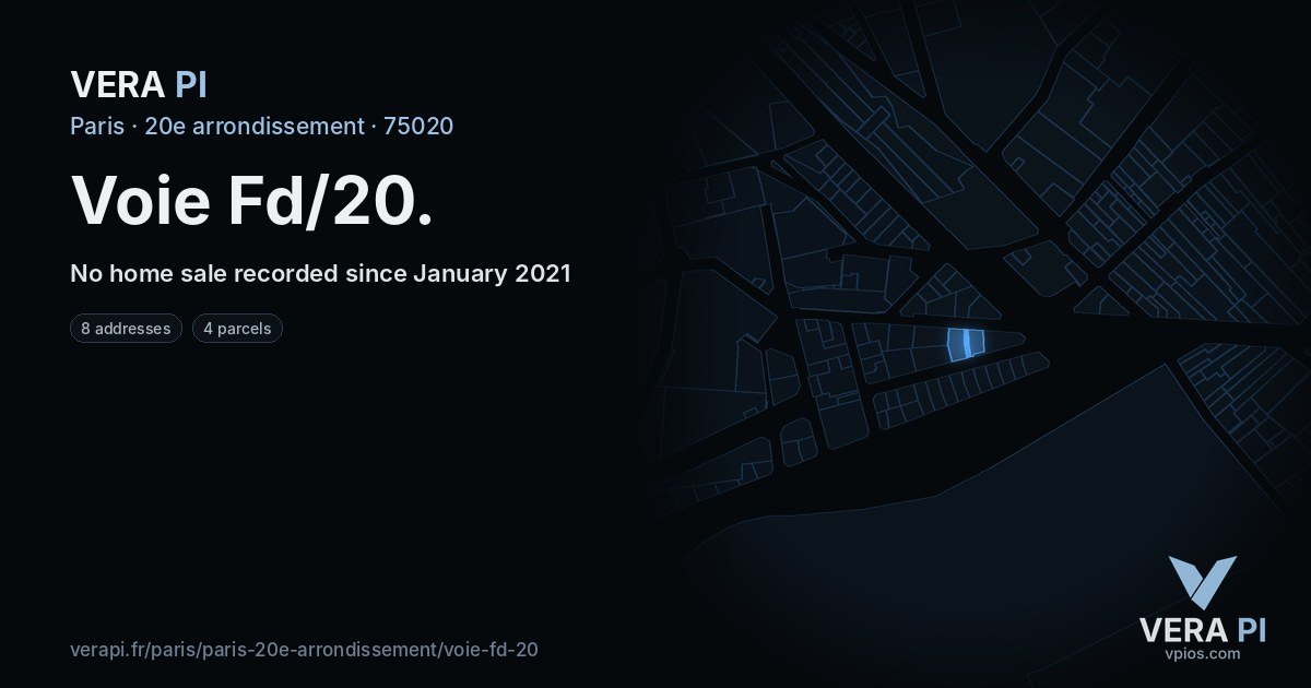 Voie Fd/20, 20e arrondissement at night – every parcel coloured by the prices around it, the street's own parcels lit