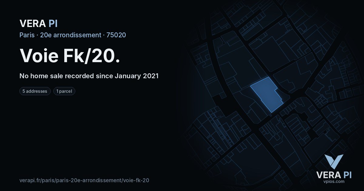 Voie Fk/20, 20e arrondissement at night – every parcel coloured by the prices around it, the street's own parcels lit