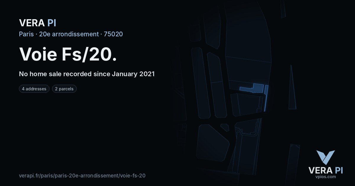 Voie Fs/20, 20e arrondissement at night – every parcel coloured by the prices around it, the street's own parcels lit