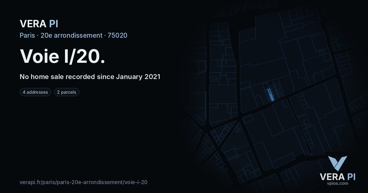 Voie I/20, 20e arrondissement at night – every parcel coloured by the prices around it, the street's own parcels lit