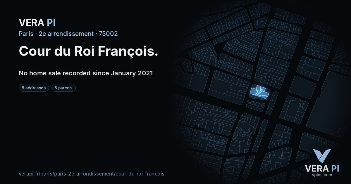 Cour du Roi François, 2e arrondissement at night – every parcel coloured by the prices around it, the street's own parcels lit