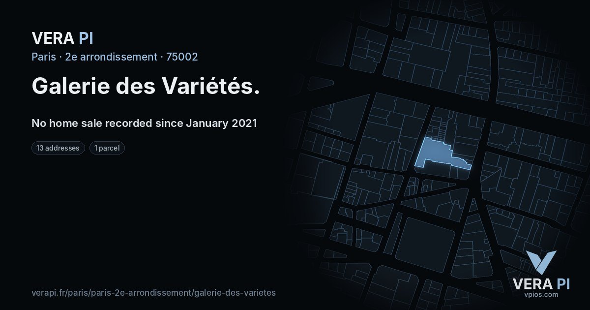 Galerie des Variétés, 2e arrondissement at night – every parcel coloured by the prices around it, the street's own parcels lit
