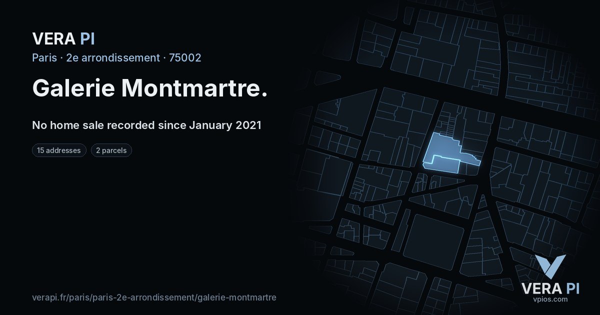 Galerie Montmartre, 2e arrondissement at night – every parcel coloured by the prices around it, the street's own parcels lit