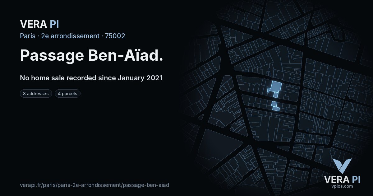 Passage Ben-Aïad, 2e arrondissement at night – every parcel coloured by the prices around it, the street's own parcels lit