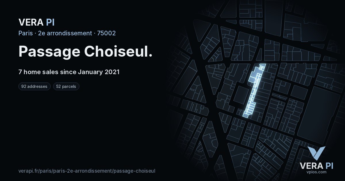 Passage Choiseul, 2e arrondissement at night – every parcel coloured by the prices around it, the street's own parcels lit