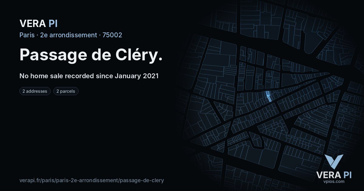 Passage de Cléry, 2e arrondissement at night – every parcel coloured by the prices around it, the street's own parcels lit