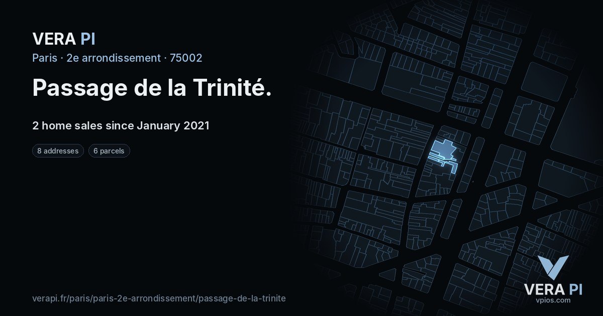 Passage de la Trinité, 2e arrondissement at night – every parcel coloured by the prices around it, the street's own parcels lit
