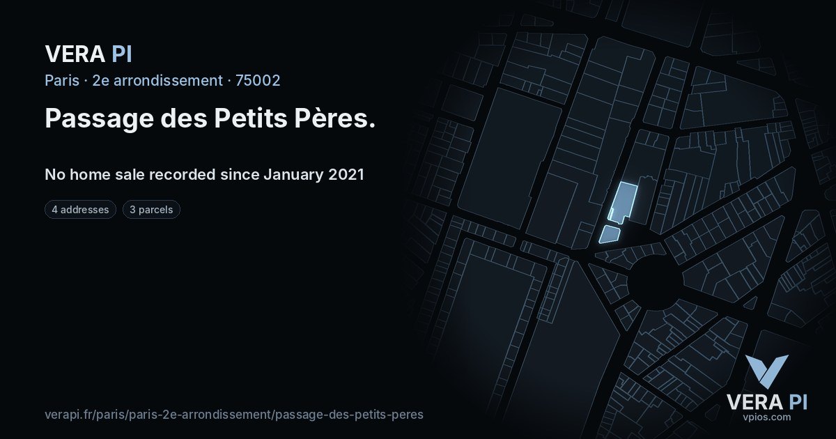 Passage des Petits Pères, 2e arrondissement at night – every parcel coloured by the prices around it, the street's own parcels lit