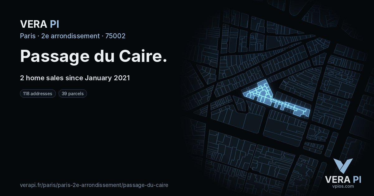 Passage du Caire, 2e arrondissement at night – every parcel coloured by the prices around it, the street's own parcels lit